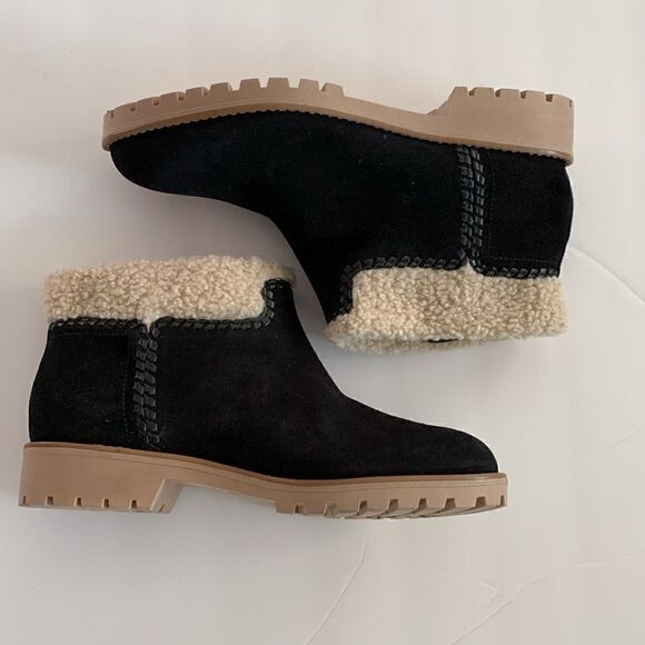 Jack Rogers Sophie Sherpa trim black suede leather ankle boots woman’s size 10 - Picture 8 of 10